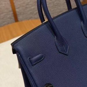 Hermès Birkin 25 Bag Handmade In Togo Calfskin Leather Gold Hardware 73 Blue Saphir - Image 4