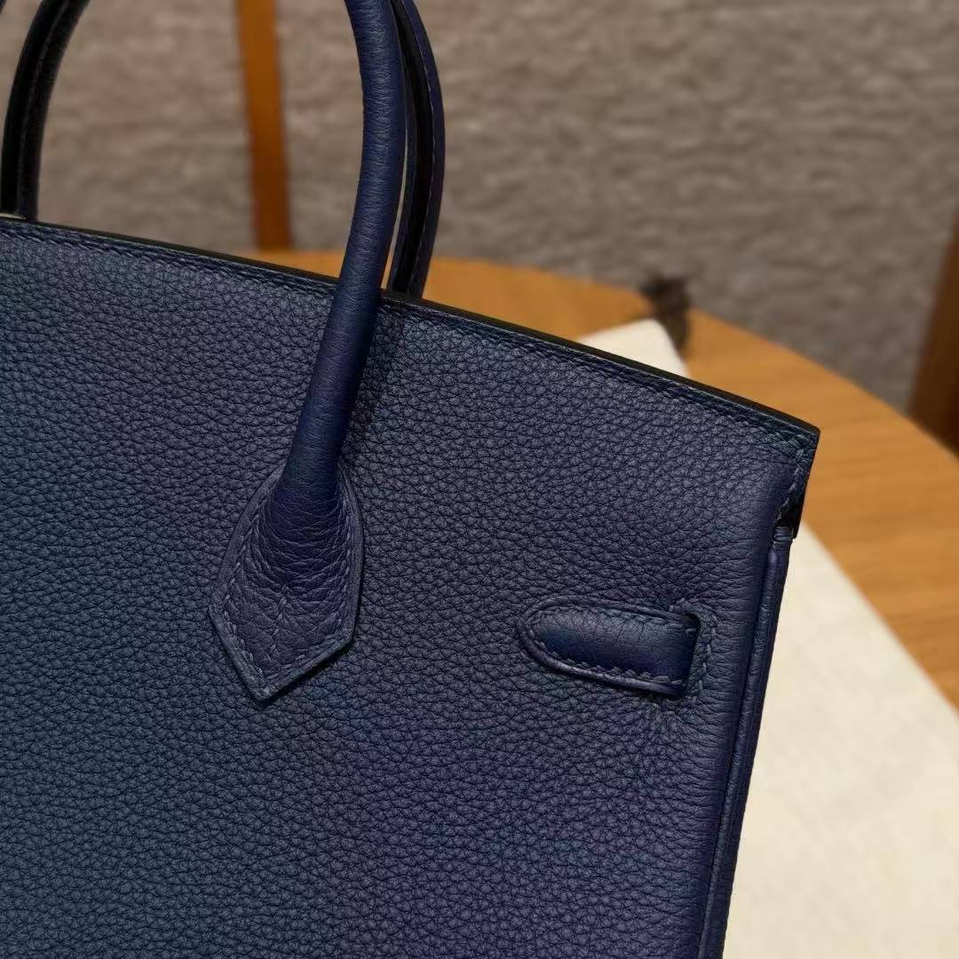Hermès Birkin 25 Bag Handmade In Togo Calfskin Leather Gold Hardware 73 Blue Saphir - Image 3