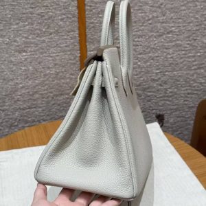 Hermès Birkin 25 Bag Handmade In Togo Calfskin Leather Gold Hardware 80 Gris Perle - Image 19