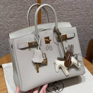 Hermès Birkin 25 Bag Handmade In Togo Calfskin Leather Gold Hardware 80 Gris Perle - Image 12