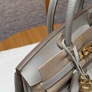 Hermès Birkin 25 Bag Handmade In Togo Calfskin Leather Gold Hardware 80 Gris Perle - Image 7