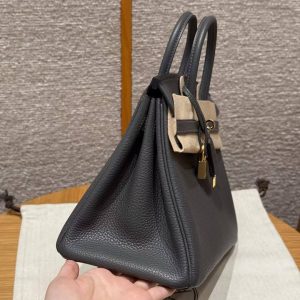 Hermès Birkin 25 Bag Handmade In Togo Calfskin Leather Gold Hardware 88 Graphite - Image 19