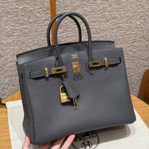 Hermès Birkin 25 Bag Handmade In Togo Calfskin Leather Gold Hardware 88 Graphite