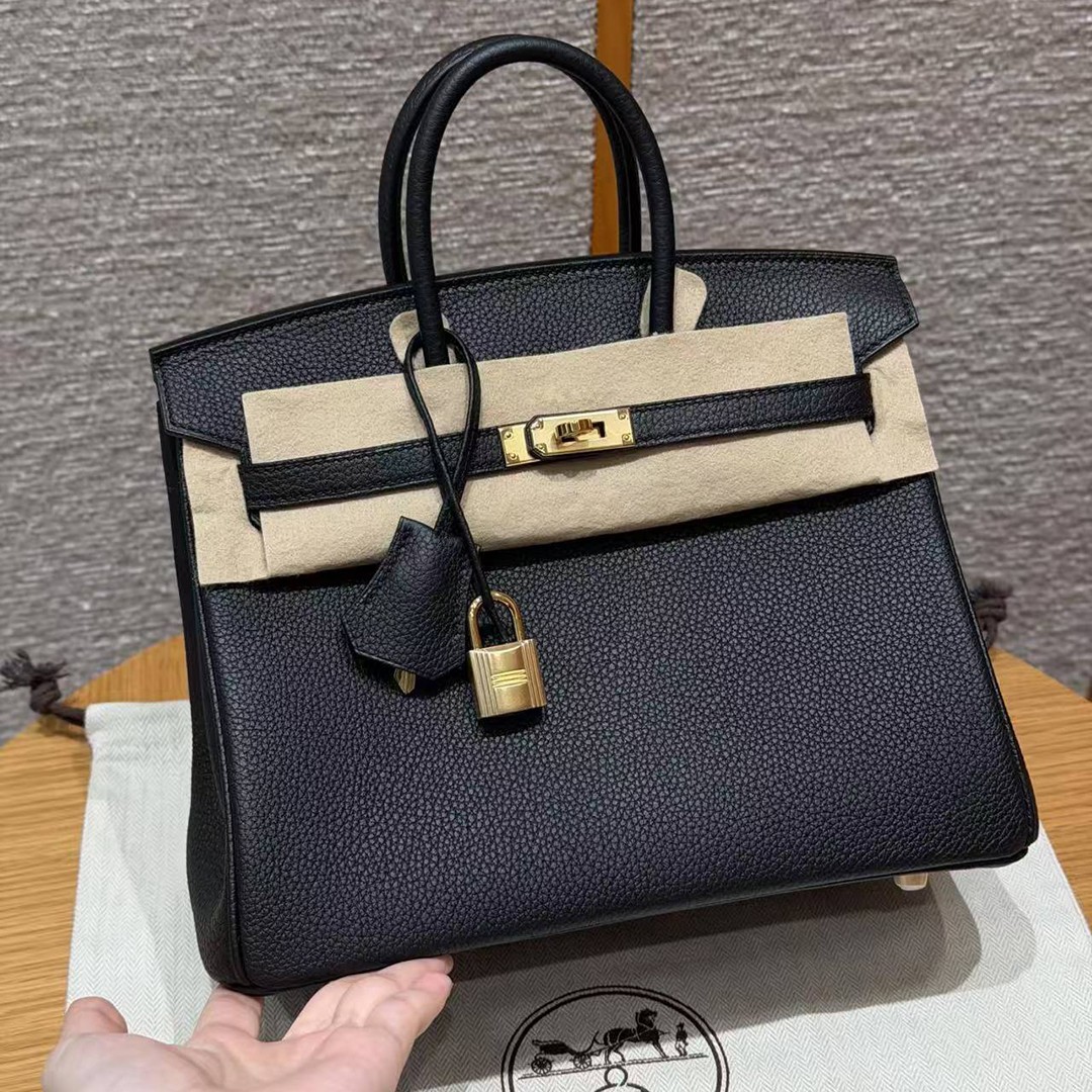 Hermès Birkin 25 Bag Handmade In Togo Calfskin Leather Gold Hardware 89 Noir
