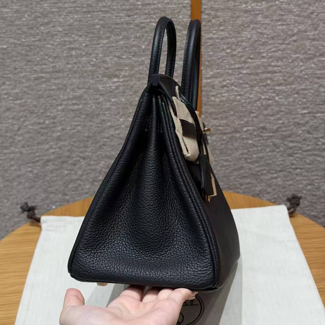 Hermès Birkin 25 Bag Handmade In Togo Calfskin Leather Gold Hardware 89 Noir - Image 17