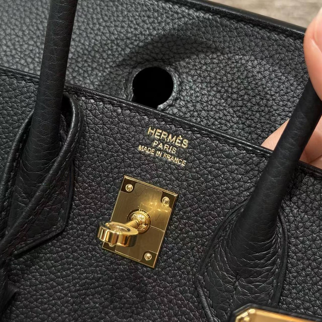Hermès Birkin 25 Bag Handmade In Togo Calfskin Leather Gold Hardware 89 Noir - Image 14