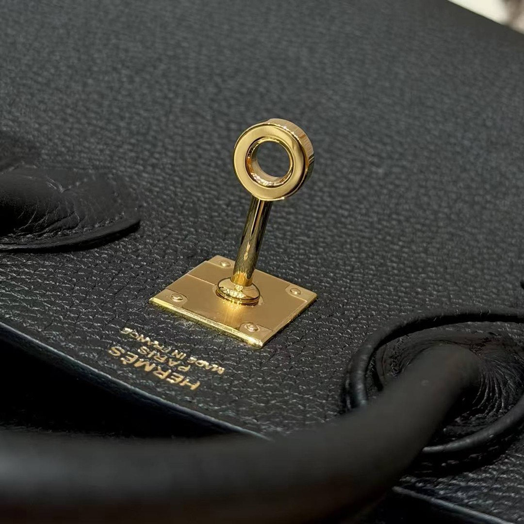 Hermès Birkin 25 Bag Handmade In Togo Calfskin Leather Gold Hardware 89 Noir - Image 13