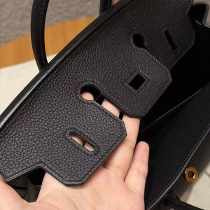 Hermès Birkin 25 Bag Handmade In Togo Calfskin Leather Gold Hardware 89 Noir - Image 9