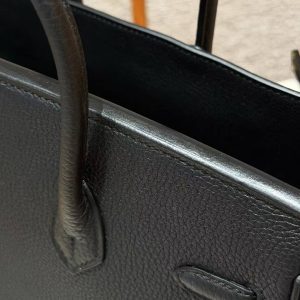 Hermès Birkin 25 Bag Handmade In Togo Calfskin Leather Gold Hardware 89 Noir - Image 8