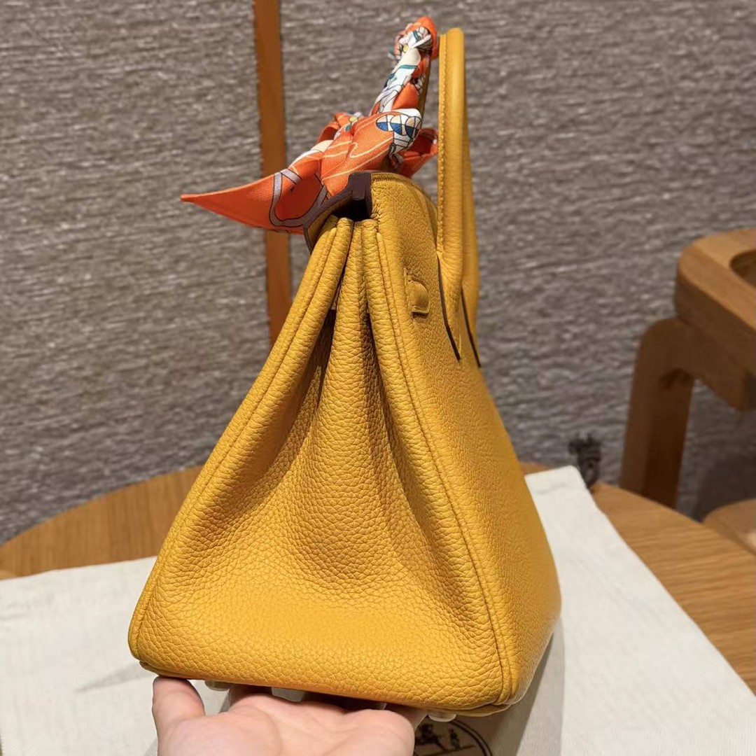 Hermes Birkin 25 Bag Handmade In Togo Calfskin Leather Gold Hardware 9D Jaune Ambre - Image 20
