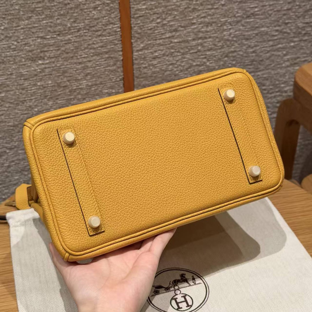 Hermes Birkin 25 Bag Handmade In Togo Calfskin Leather Gold Hardware 9D Jaune Ambre - Image 19