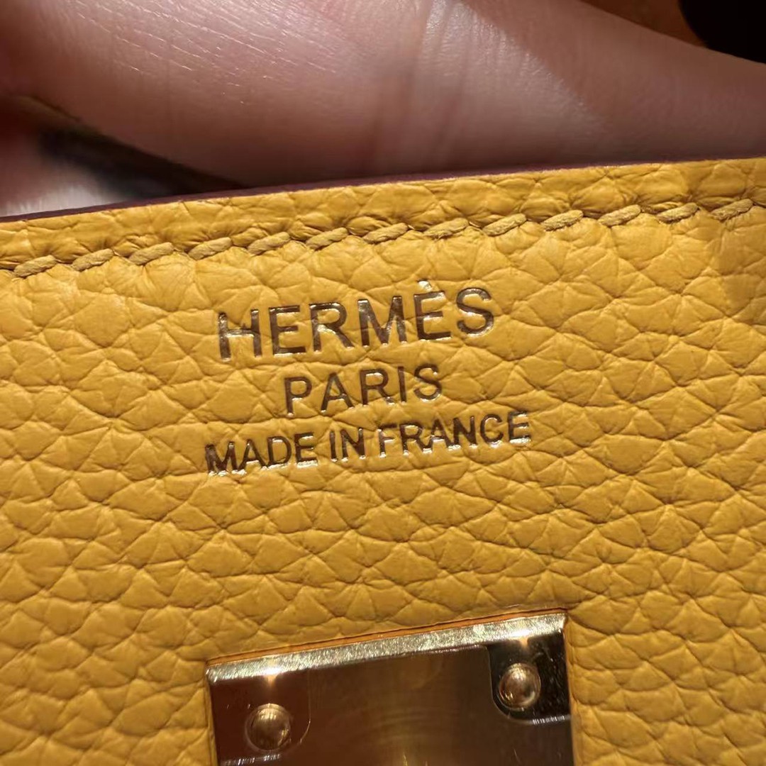Hermes Birkin 25 Bag Handmade In Togo Calfskin Leather Gold Hardware 9D Jaune Ambre - Image 17