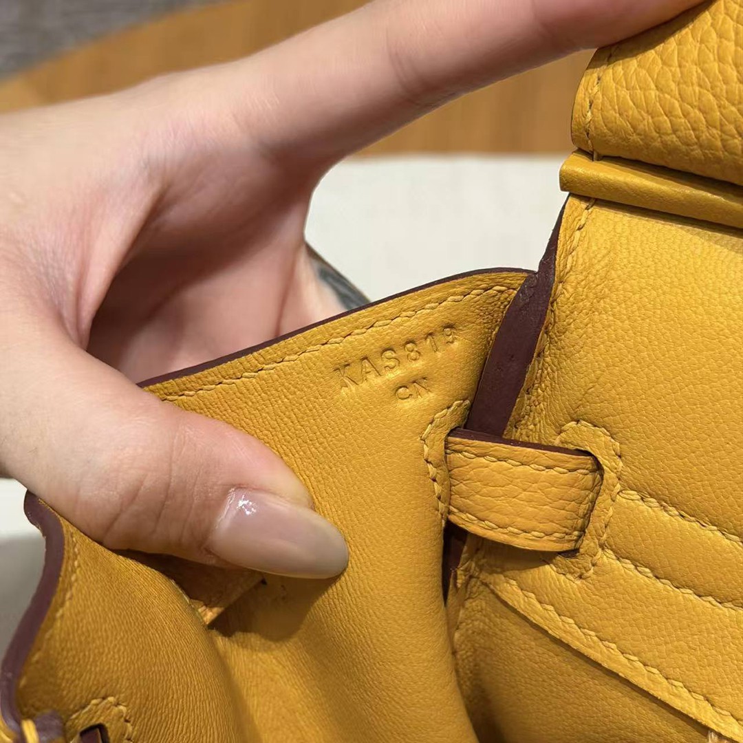 Hermes Birkin 25 Bag Handmade In Togo Calfskin Leather Gold Hardware 9D Jaune Ambre - Image 15