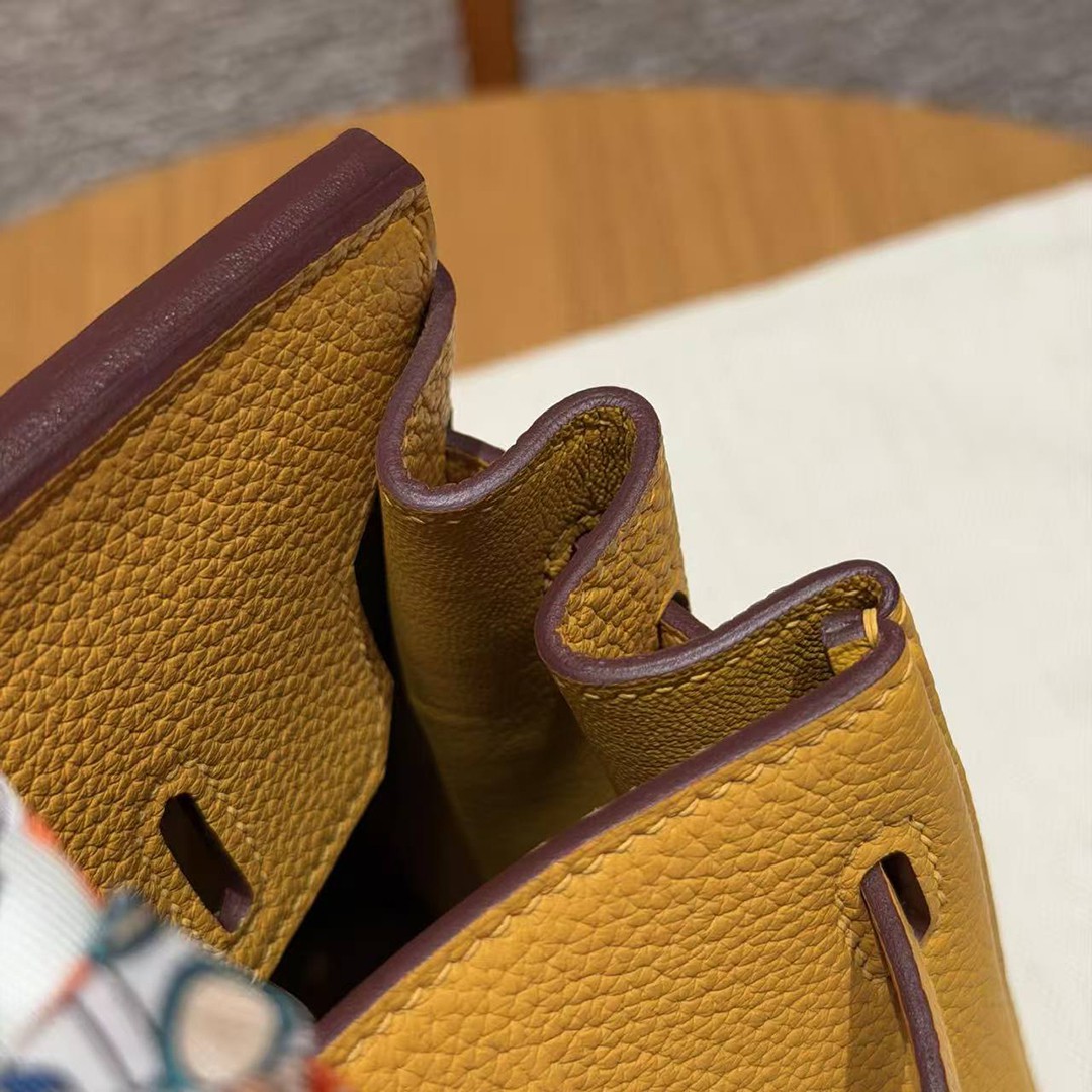 Hermes Birkin 25 Bag Handmade In Togo Calfskin Leather Gold Hardware 9D Jaune Ambre - Image 11