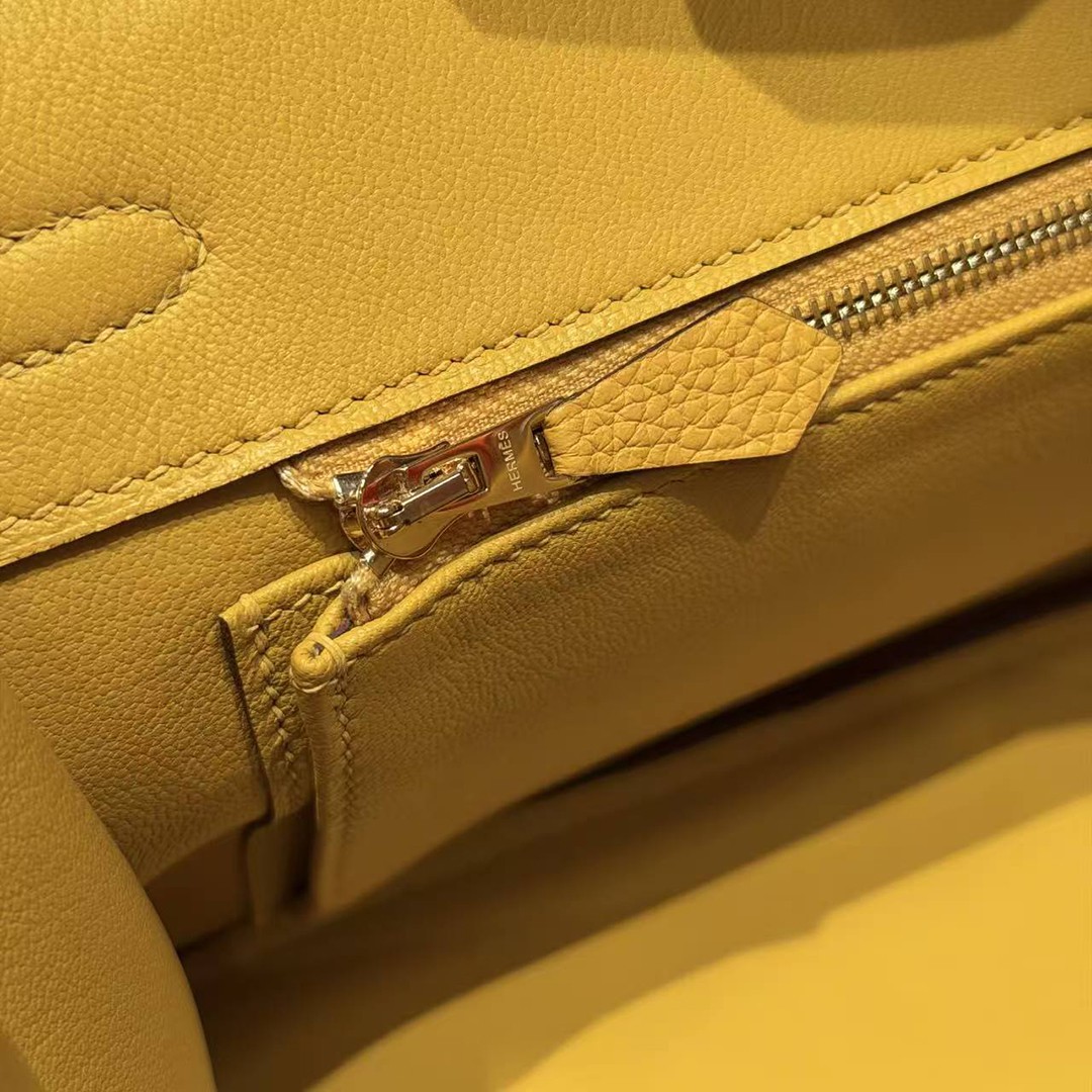 Hermes Birkin 25 Bag Handmade In Togo Calfskin Leather Gold Hardware 9D Jaune Ambre - Image 10
