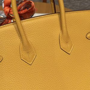 Hermes Birkin 25 Bag Handmade In Togo Calfskin Leather Gold Hardware 9D Jaune Ambre - Image 8