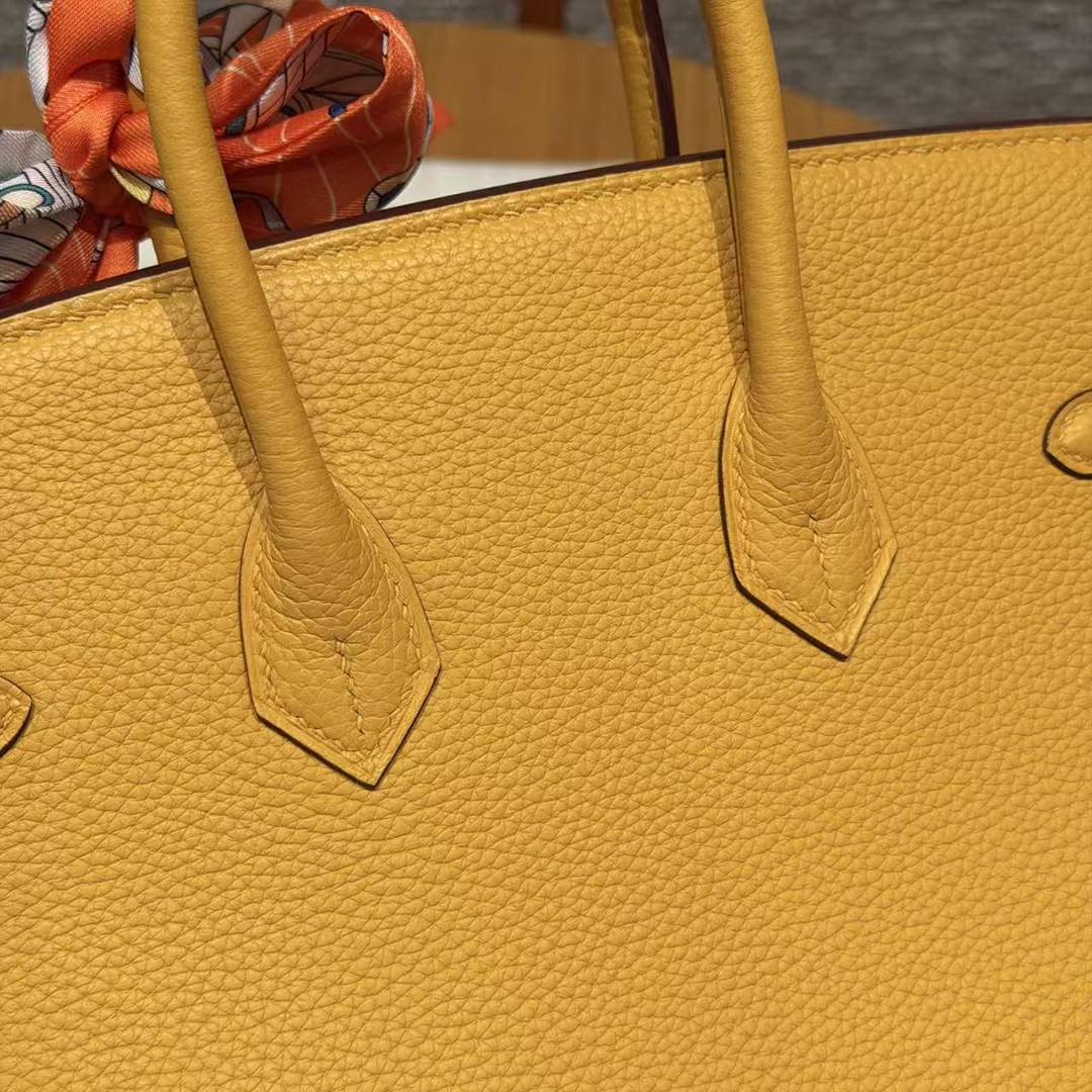 Hermes Birkin 25 Bag Handmade In Togo Calfskin Leather Gold Hardware 9D Jaune Ambre - Image 8