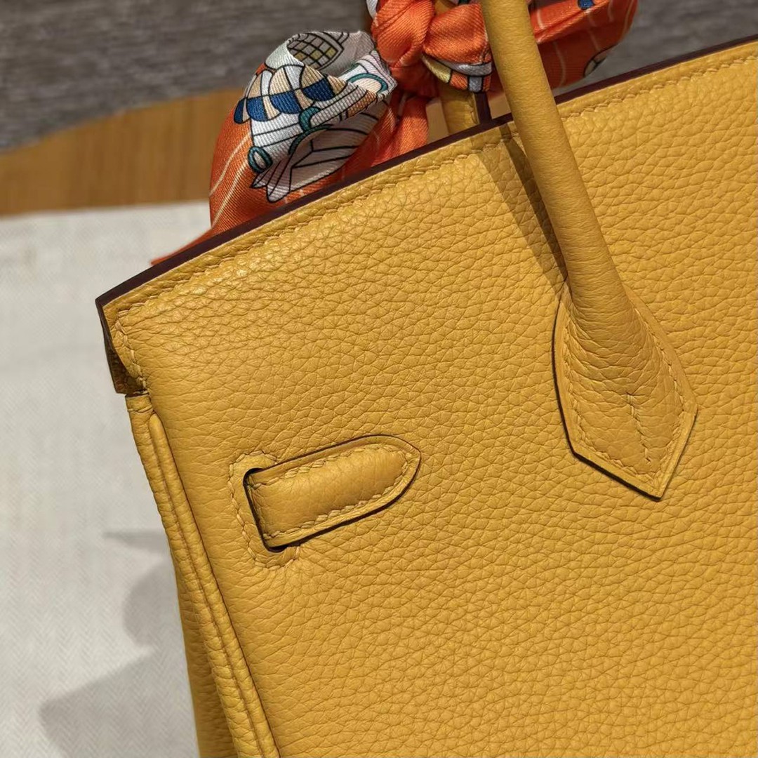 Hermes Birkin 25 Bag Handmade In Togo Calfskin Leather Gold Hardware 9D Jaune Ambre - Image 7