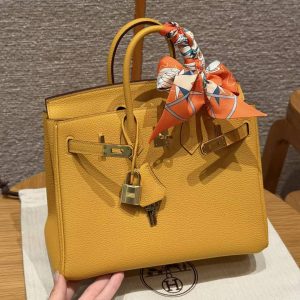 Hermes Birkin 25 Bag Handmade In Togo Calfskin Leather Gold Hardware 9D Jaune Ambre - Image 6