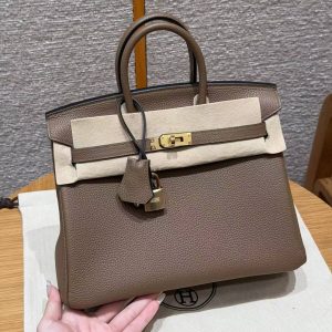 Hermès Birkin 25 Bag Handmade In Togo Calfskin Leather Gold Hardware DO Beige de Weimar