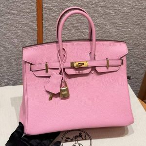 Hermès Birkin 25 Bag Handmade In Togo Calfskin Leather Gold Hardware L4 Bubble Gum