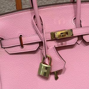 Hermès Birkin 25 Bag Handmade In Togo Calfskin Leather Gold Hardware L4 Bubble Gum - Image 14