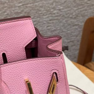 Hermès Birkin 25 Bag Handmade In Togo Calfskin Leather Gold Hardware L4 Bubble Gum - Image 10
