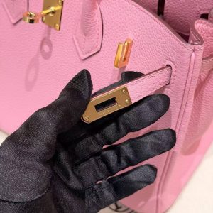 Hermès Birkin 25 Bag Handmade In Togo Calfskin Leather Gold Hardware L4 Bubble Gum - Image 9