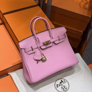 Hermès Birkin 25 Bag Handmade In Togo Calfskin Leather Gold Hardware L4 Bubble Gum - Image 6