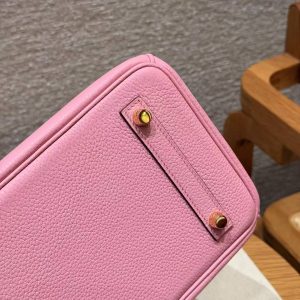 Hermès Birkin 25 Bag Handmade In Togo Calfskin Leather Gold Hardware L4 Bubble Gum - Image 3