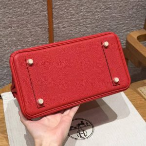 Hermès Birkin 25 Bag Handmade In Togo Calfskin Leather Gold Hardware O5 Rouge Radieux - Image 19