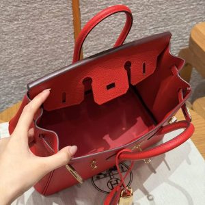 Hermès Birkin 25 Bag Handmade In Togo Calfskin Leather Gold Hardware O5 Rouge Radieux - Image 18