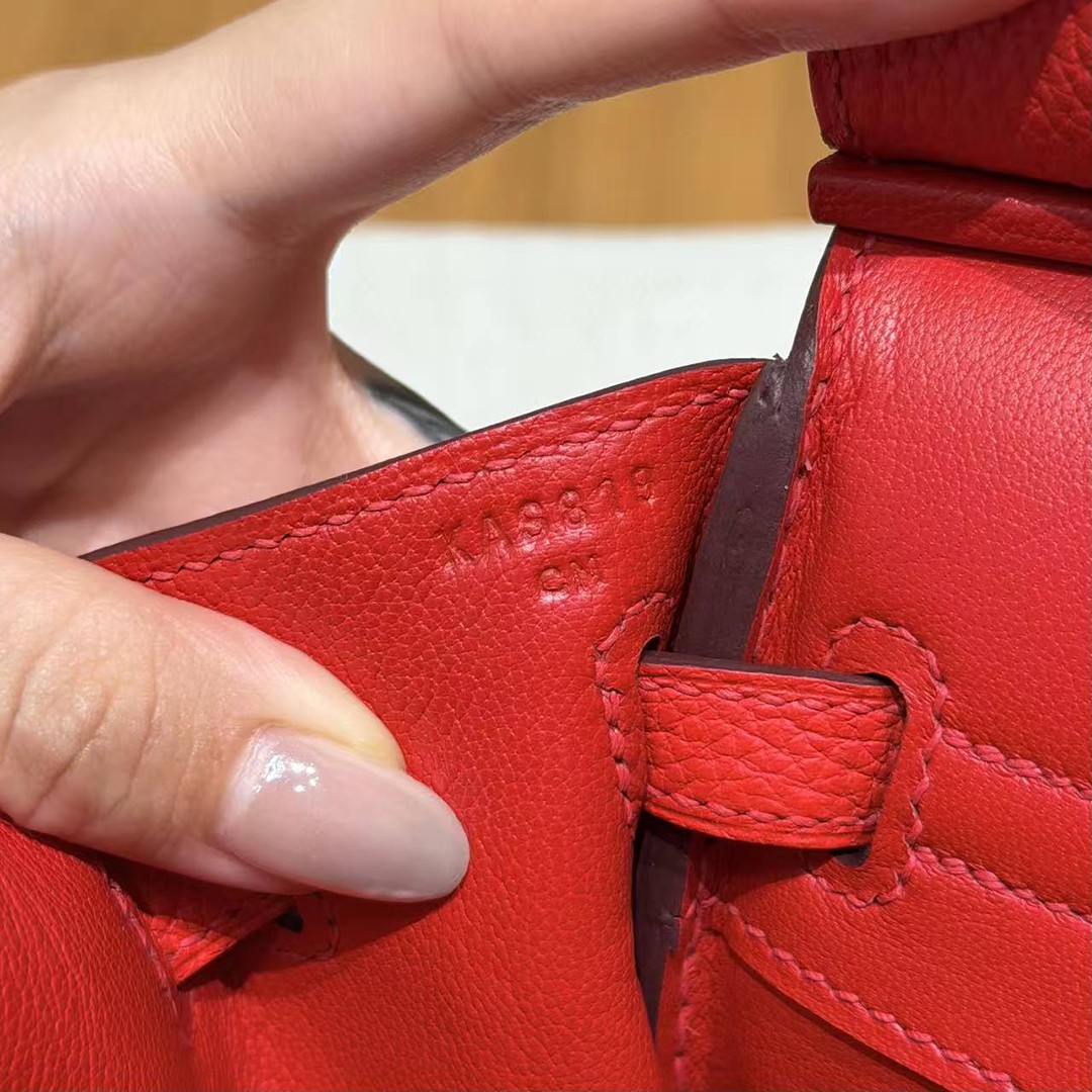 Hermès Birkin 25 Bag Handmade In Togo Calfskin Leather Gold Hardware O5 Rouge Radieux - Image 16