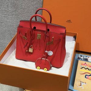 Hermès Birkin 25 Bag Handmade In Togo Calfskin Leather Gold Hardware O5 Rouge Radieux - Image 14