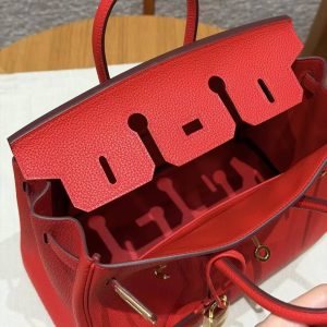 Hermès Birkin 25 Bag Handmade In Togo Calfskin Leather Gold Hardware O5 Rouge Radieux - Image 12