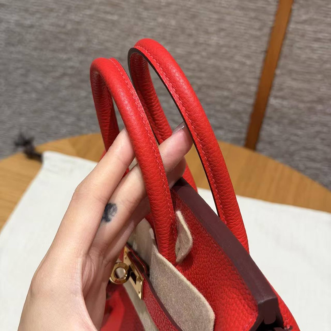 Hermès Birkin 25 Bag Handmade In Togo Calfskin Leather Gold Hardware O5 Rouge Radieux - Image 10