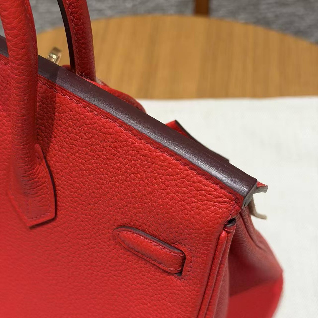 Hermès Birkin 25 Bag Handmade In Togo Calfskin Leather Gold Hardware O5 Rouge Radieux - Image 9