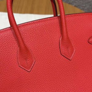 Hermès Birkin 25 Bag Handmade In Togo Calfskin Leather Gold Hardware O5 Rouge Radieux - Image 7