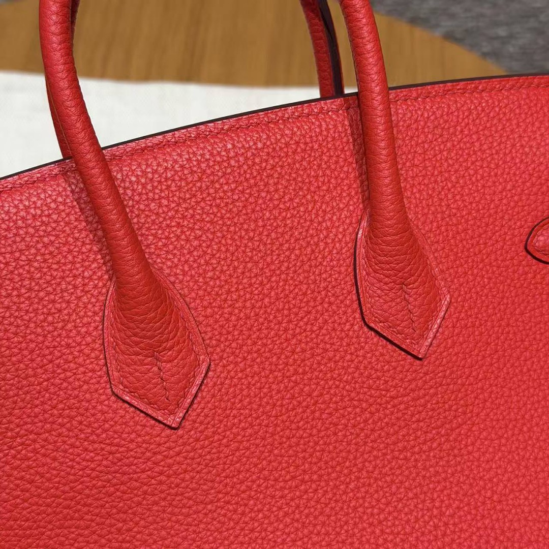 Hermès Birkin 25 Bag Handmade In Togo Calfskin Leather Gold Hardware O5 Rouge Radieux - Image 7
