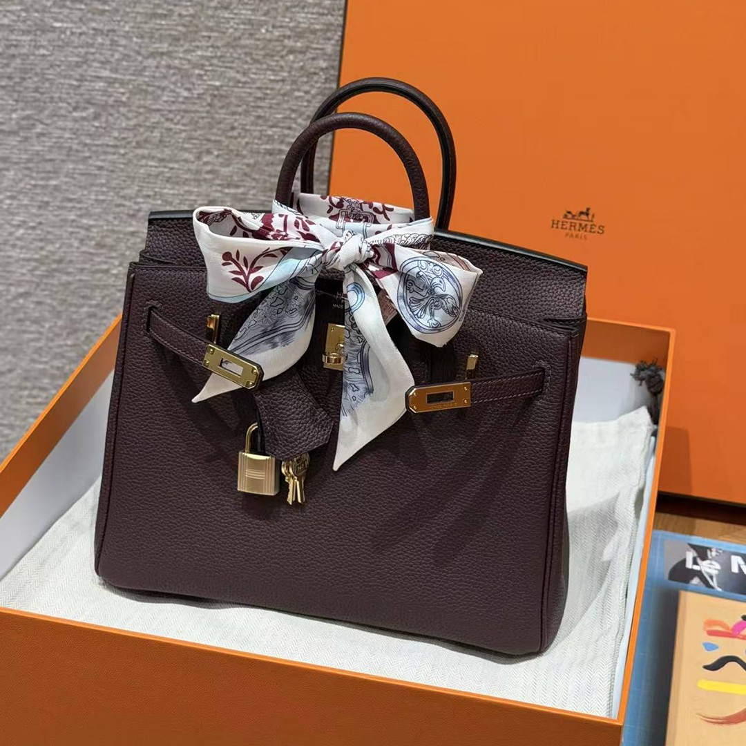 Hermès Birkin 25 Bag Handmade In Togo Calfskin Leather Gold Hardware OG Rouge Sellier - Image 17