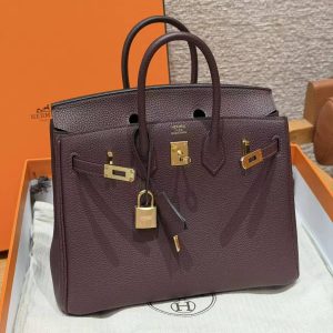 Hermès Birkin 25 Bag Handmade In Togo Calfskin Leather Gold Hardware OG Rouge Sellier - Image 16