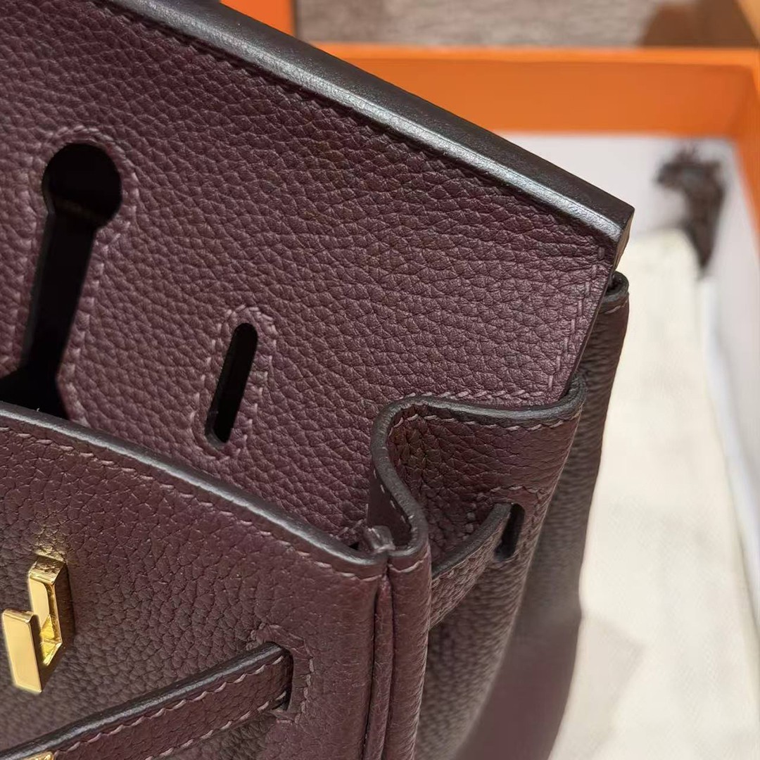 Hermès Birkin 25 Bag Handmade In Togo Calfskin Leather Gold Hardware OG Rouge Sellier - Image 11
