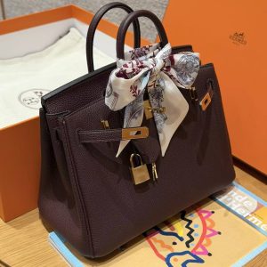 Hermès Birkin 25 Bag Handmade In Togo Calfskin Leather Gold Hardware OG Rouge Sellier - Image 8