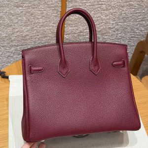 Hermès Birkin 25 Bag Handmade In Togo Calfskin Leather Rose Gold Hardware 57 Bordeaux - Image 19