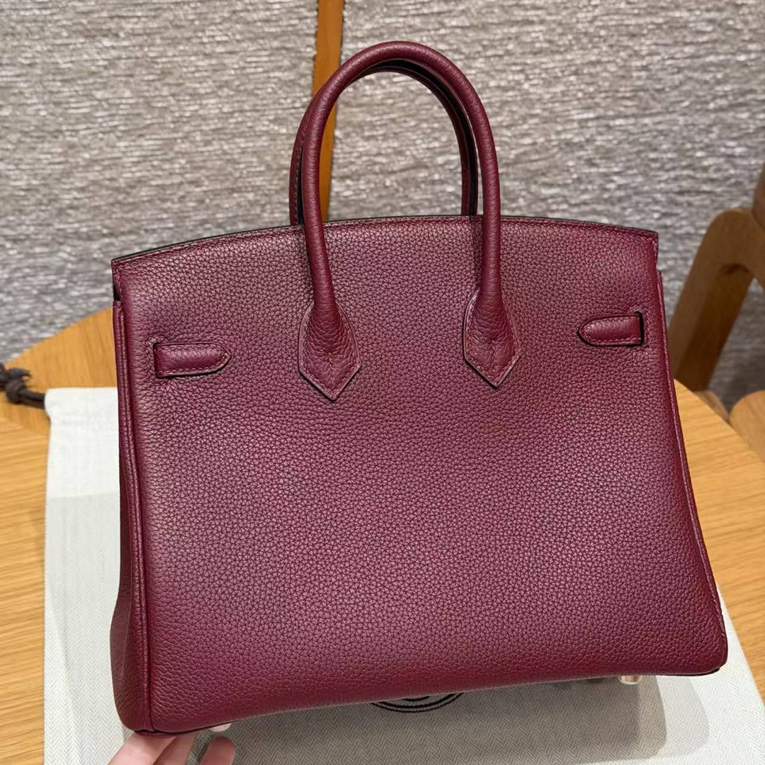 Hermès Birkin 25 Bag Handmade In Togo Calfskin Leather Rose Gold Hardware 57 Bordeaux - Image 19