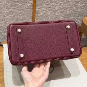 Hermès Birkin 25 Bag Handmade In Togo Calfskin Leather Rose Gold Hardware 57 Bordeaux - Image 16