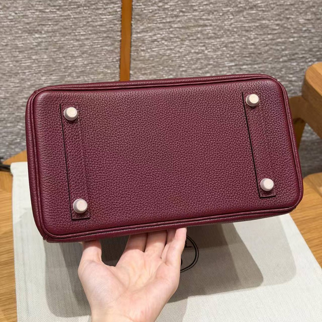 Hermès Birkin 25 Bag Handmade In Togo Calfskin Leather Rose Gold Hardware 57 Bordeaux - Image 16