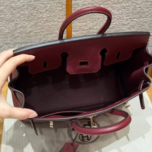 Hermès Birkin 25 Bag Handmade In Togo Calfskin Leather Rose Gold Hardware 57 Bordeaux - Image 15
