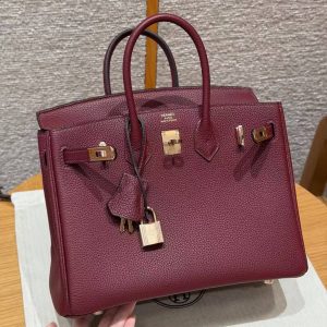 Hermès Birkin 25 Bag Handmade In Togo Calfskin Leather Rose Gold Hardware 57 Bordeaux