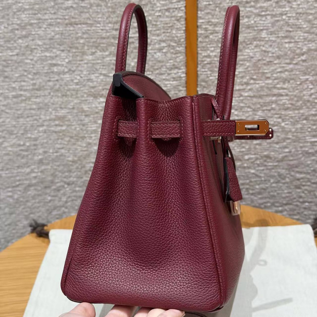 Hermès Birkin 25 Bag Handmade In Togo Calfskin Leather Rose Gold Hardware 57 Bordeaux - Image 11
